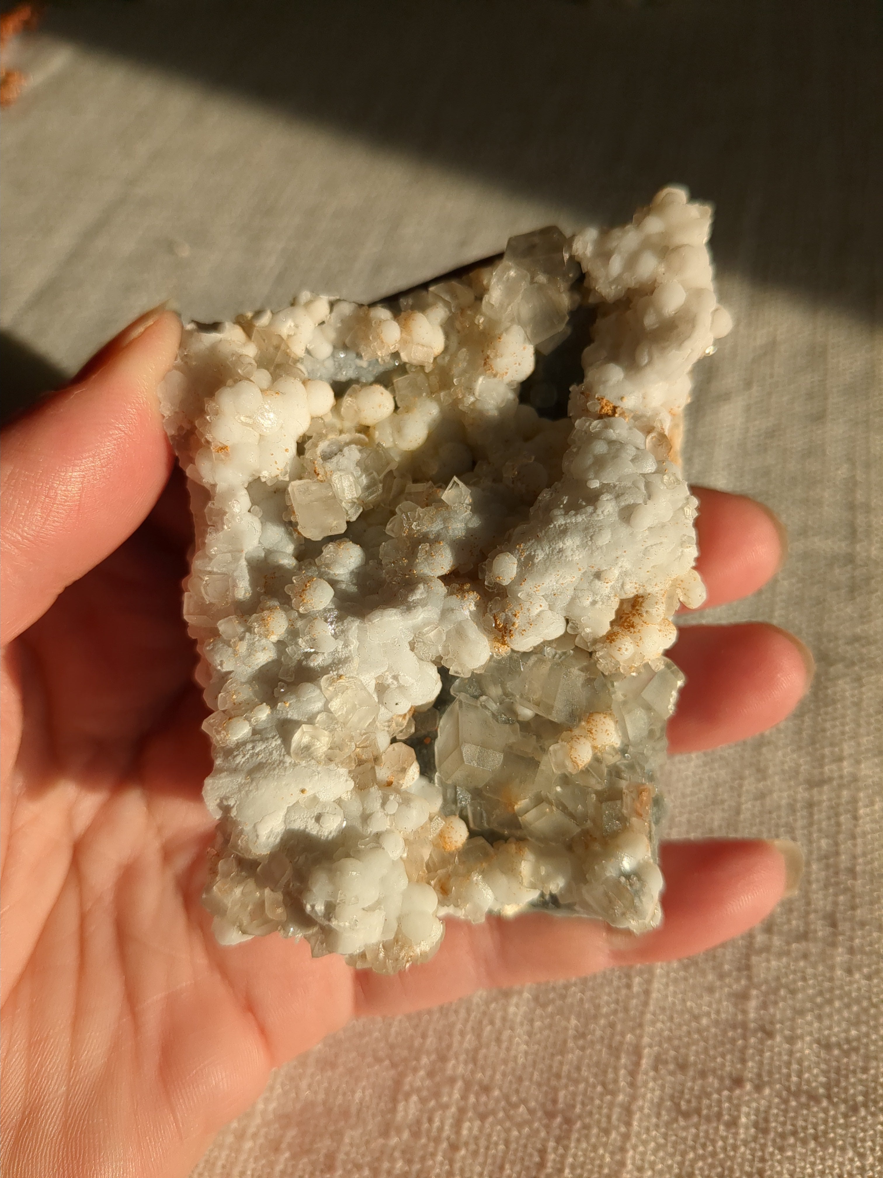 White barite with fluorite, pyrite, and calcite