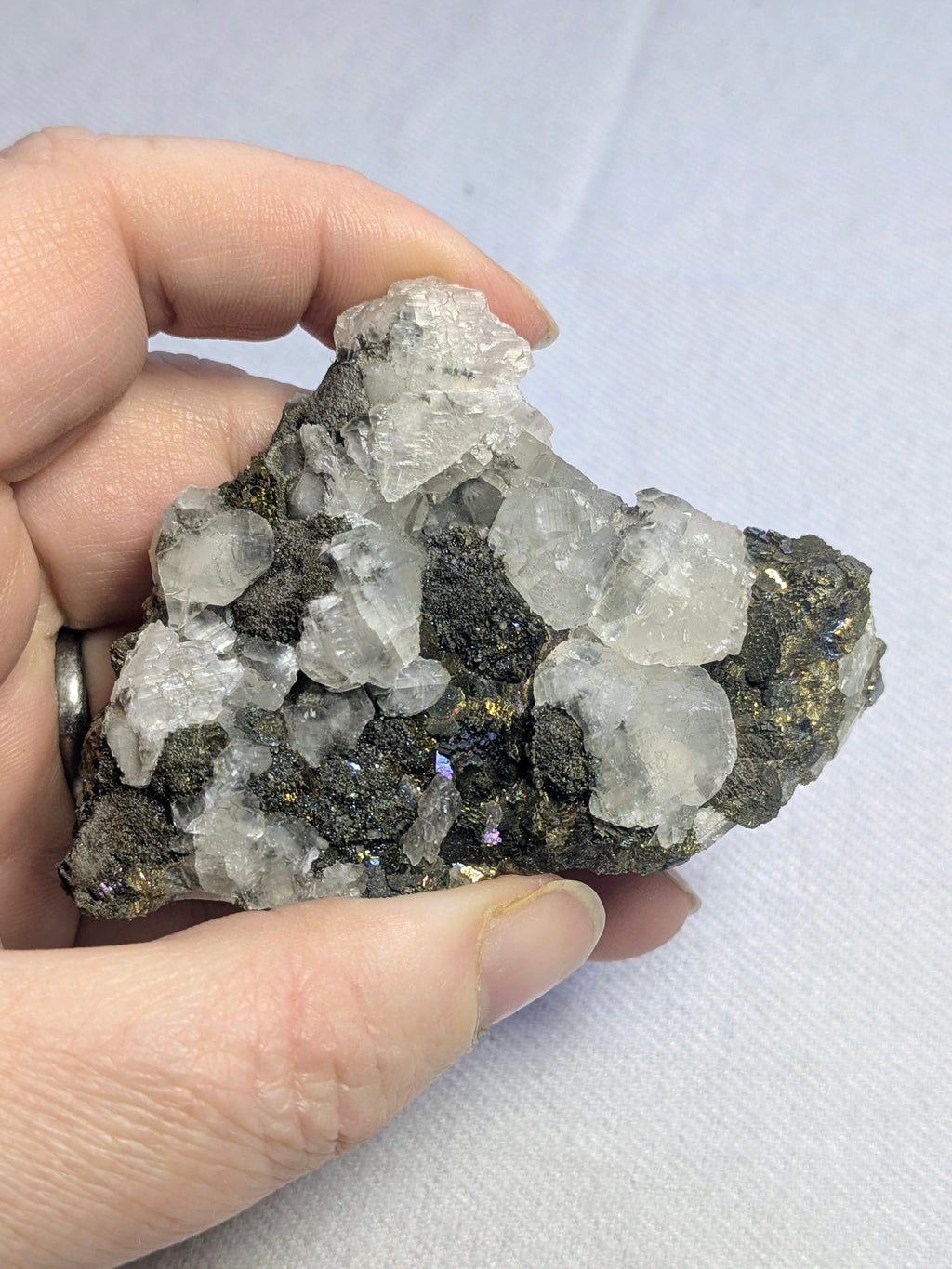 Benz calcite on pyrite